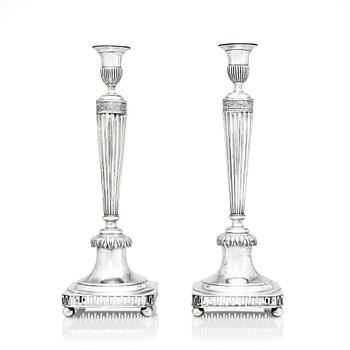 248. A pair of Swedish early 19th century silver candelsticks, mark of Jacob Hallardt, Stockholm 1811.