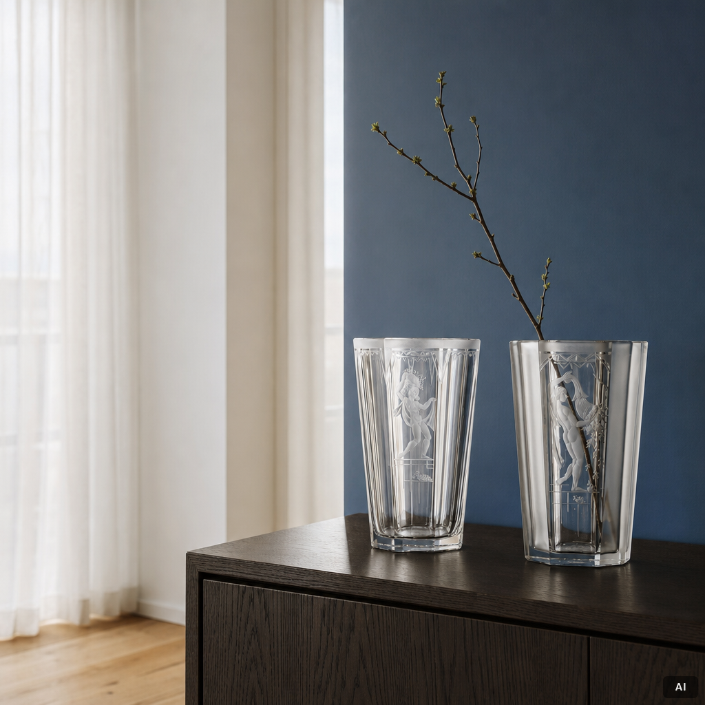 Emil Weidlich, vaser, 2 st, Elme glasbruk, 1930-tal.