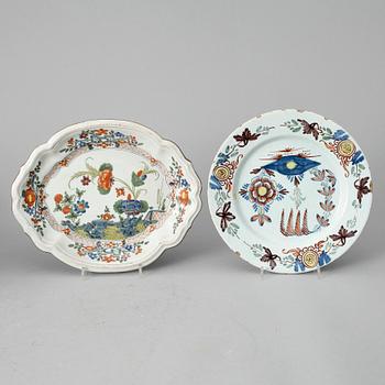 FAT samt TALLRIK, fajans, sannolikt Delft, Holland, 1700/1800-tal.