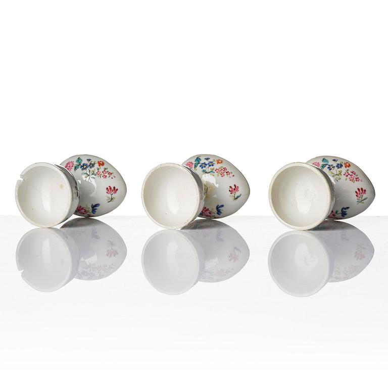 A set of six famille rose egg cups, Qing dynasty, 18th century.