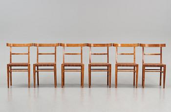 Gunnar Asplund, a set of six stained birch chairs, Nordiska Kompaniet, ca 1926-28, for the Stockholm Public Library.