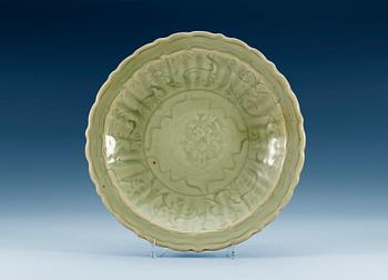 1281. A Longquan celadon barbed-rim dish, Ming dynasty. (1368-1644).