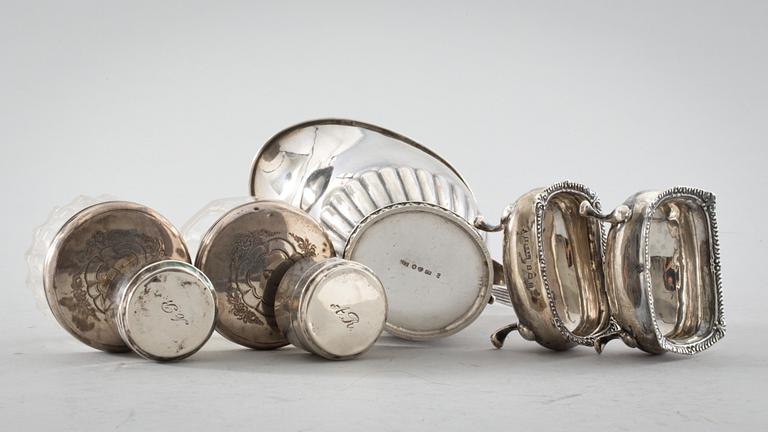 PARTI SILVER, 7 delar, 1800 och 1900-tal, vikt ca 220g.