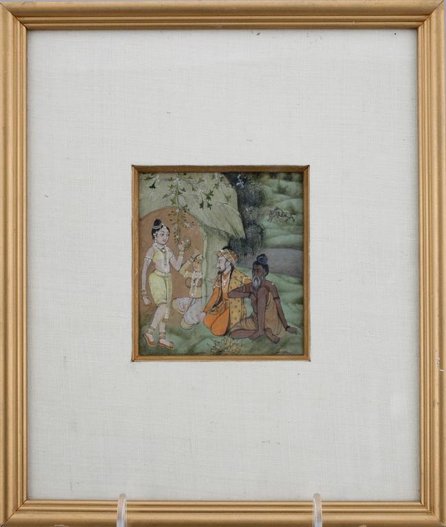 MINIATYRER, 3 st, Indien, gouache, 1900-tal.