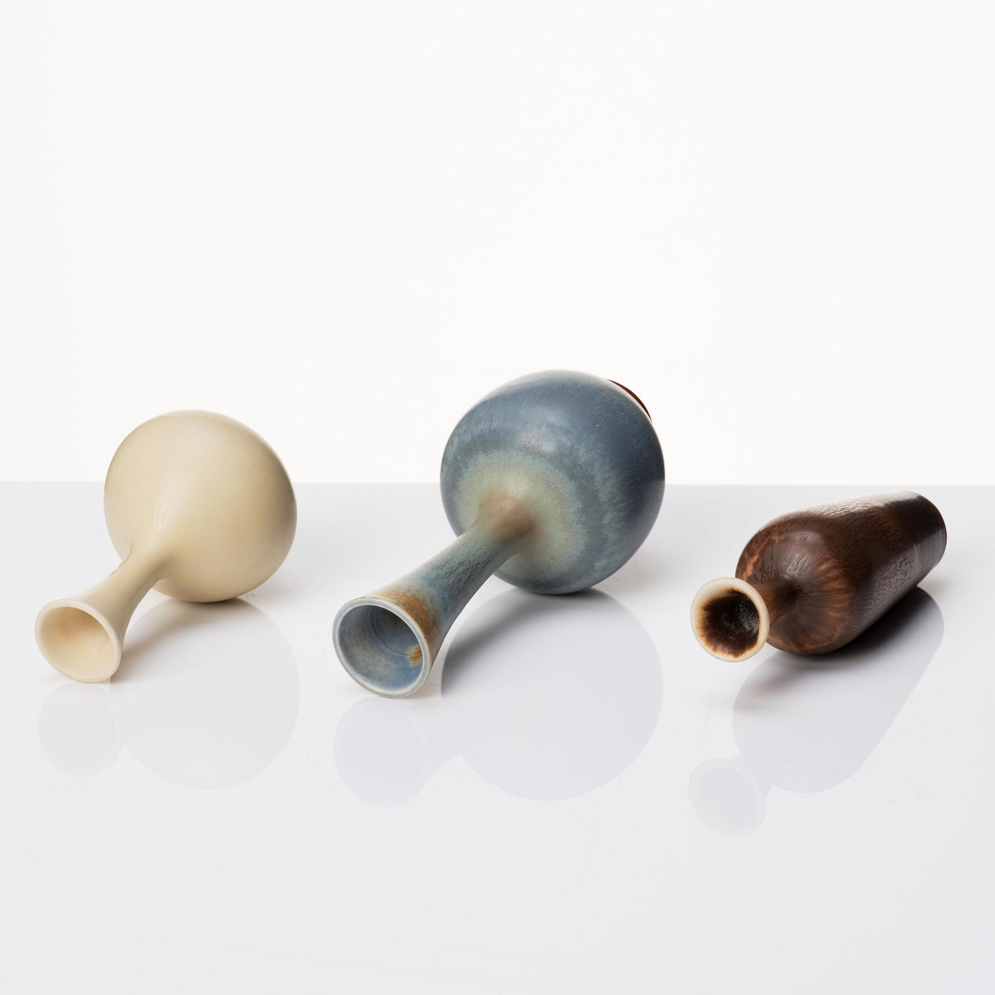 Berndt Friberg, a set of three stoneware vases and a bowl, Gustavsbergs studio, Sweden 1964-76.