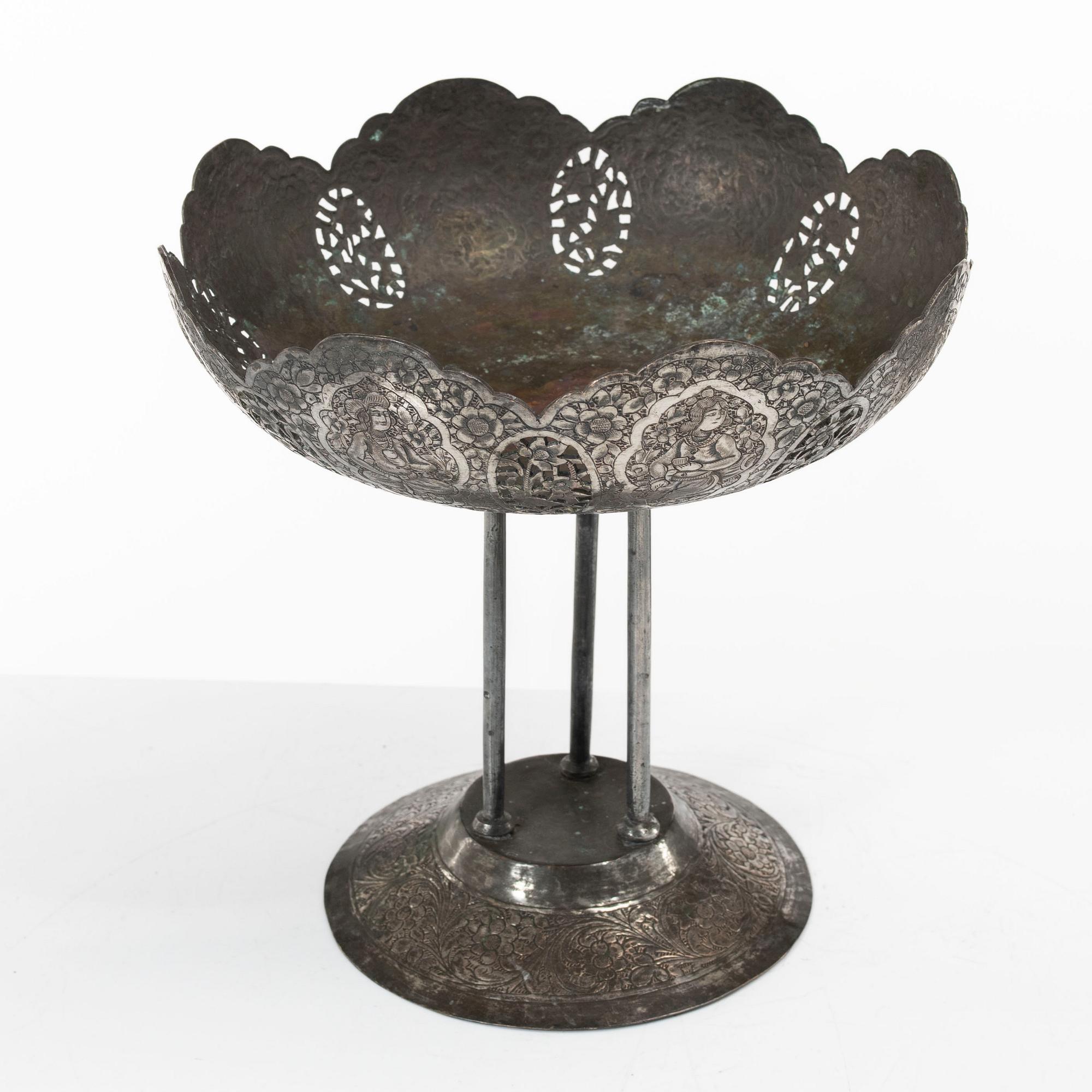 A Persian silver plated copper bowl, 20th century.