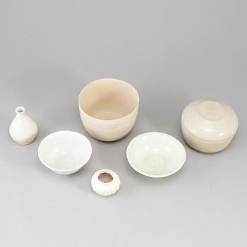 A group of white glazed South East Asian ceramics, Song style, 20th Century. (6 pieces).