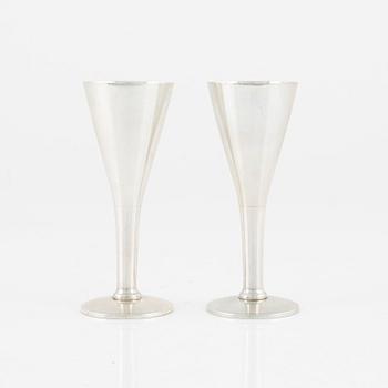 Snapsglas, 6 st, silver, MGAB, Uppsala, 1934.