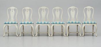 A set of six Swedish Rococo chairs, second part of the 18th century.