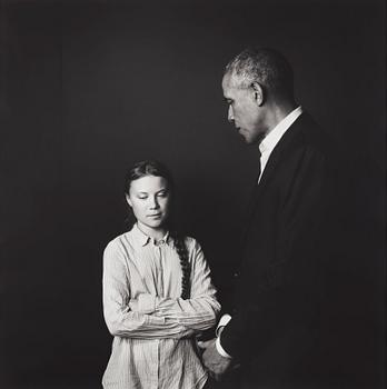 216. Max Modén, "Greta Thunberg and Barack Obama
at the Grand Hotel", 2019.