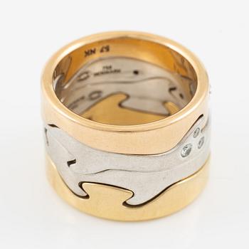 Georg Jensen, ring, "Fusion", 4 delar, 18K guld och vitguld, med briljantslipade diamanter.