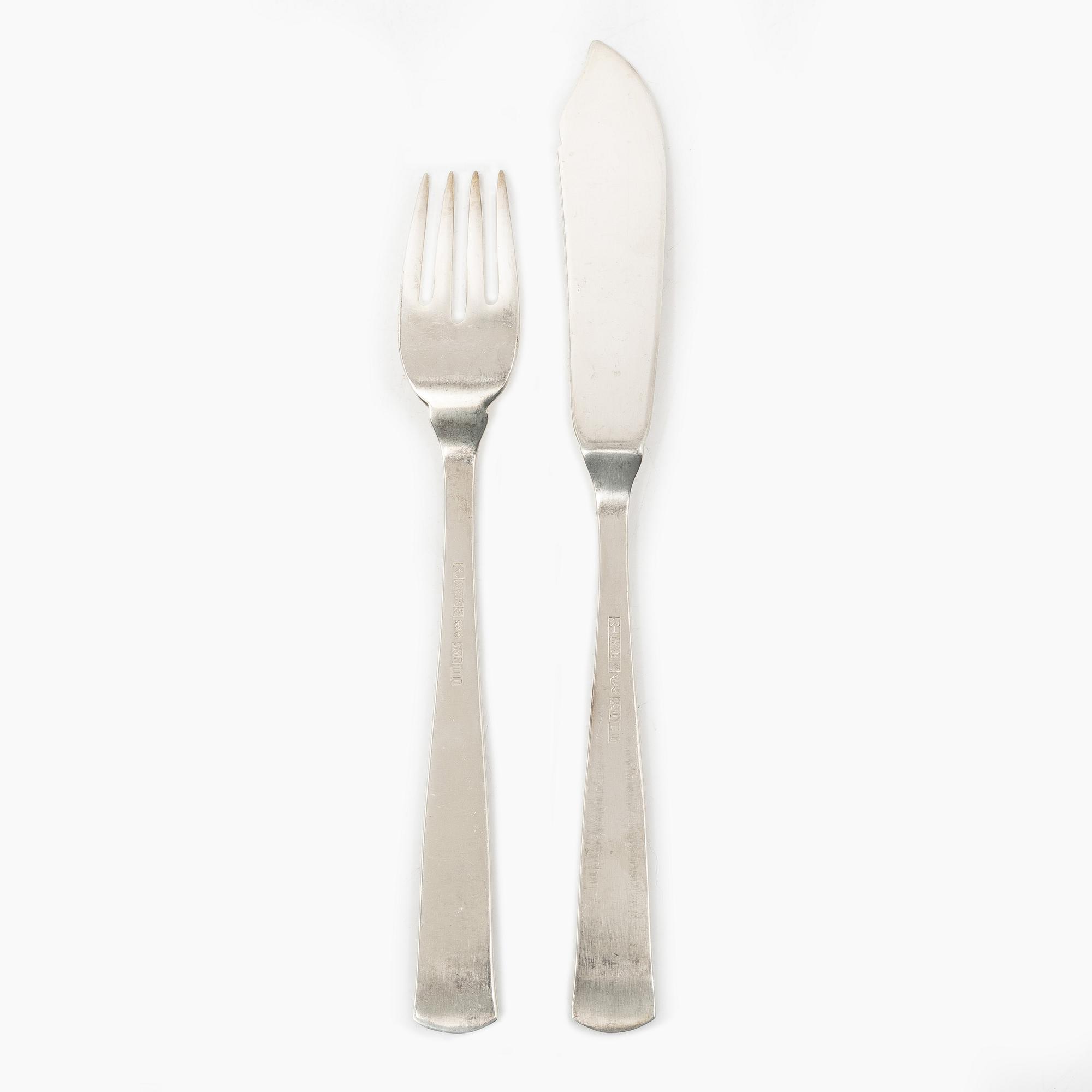 Jakob Ängman, 24 pieces of silver fish cutlery, model Rosenholm, GAB, Eskilstuna, 1977-78.