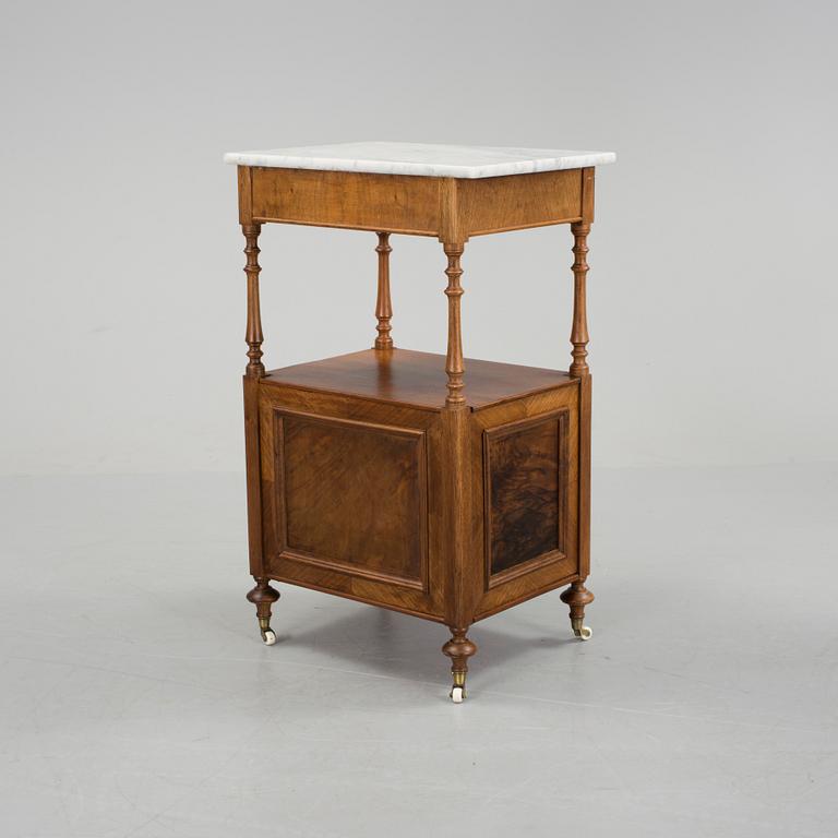 A walnut and mahogany bedside table, late 19th Century.