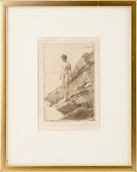 Anders Zorn, etsning, 1907, signerad med blyerts.