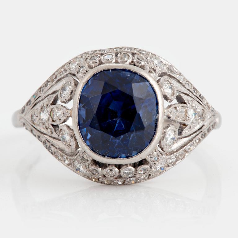 An A Tillander platinum ring set with a faceted sapphire ca 4.25 cts.