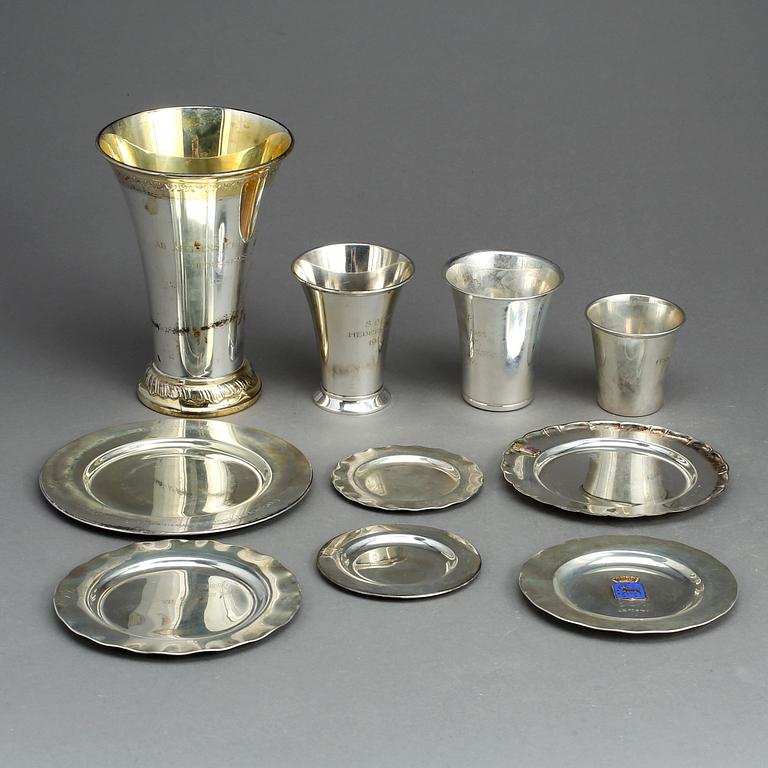 PARTI SILVER, 10 delar, bland annat, C G Hallberg, Stockholm, främst 1900-talets första hälft. Tot ca 714 g.