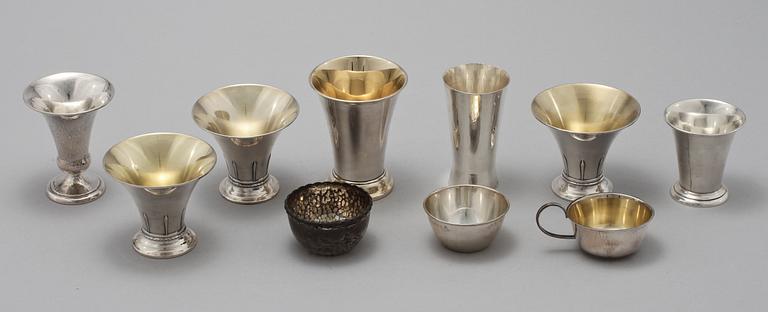 PARTI BÄGARE, 10 st, silver, 1900-tal. Vikt 455 g.
