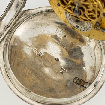 En samling fickur, spindelur, 3 st i silver.