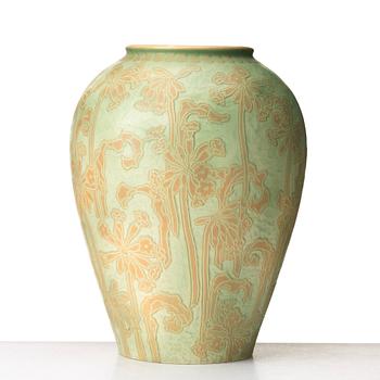 Gunnar Wennerberg, a rare creamware "sgraffito" floor vase, Gustafsberg, Sweden 1901.