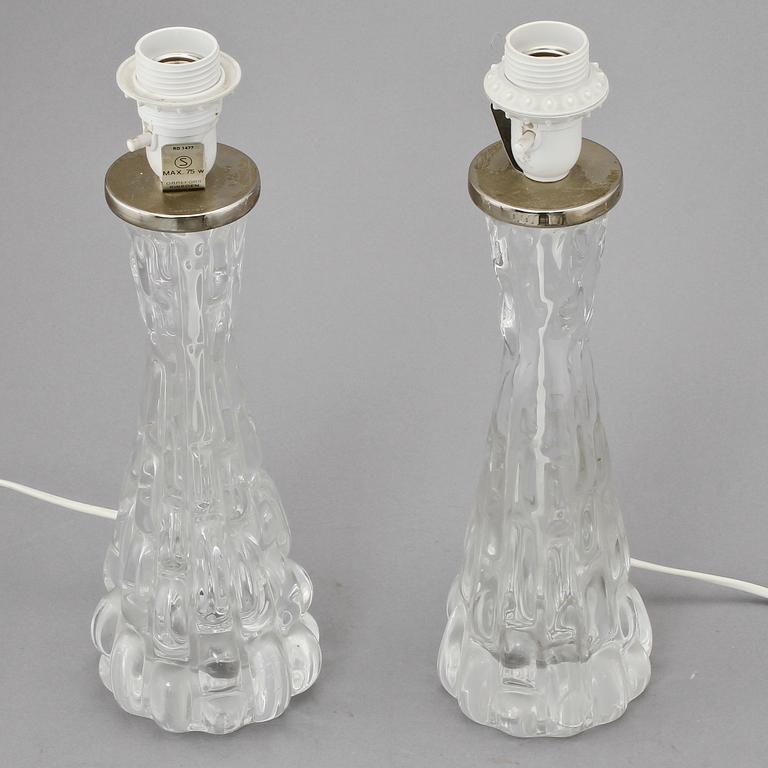 BORDSLAMPOR, ett par, Orrefors, 1900-tal.