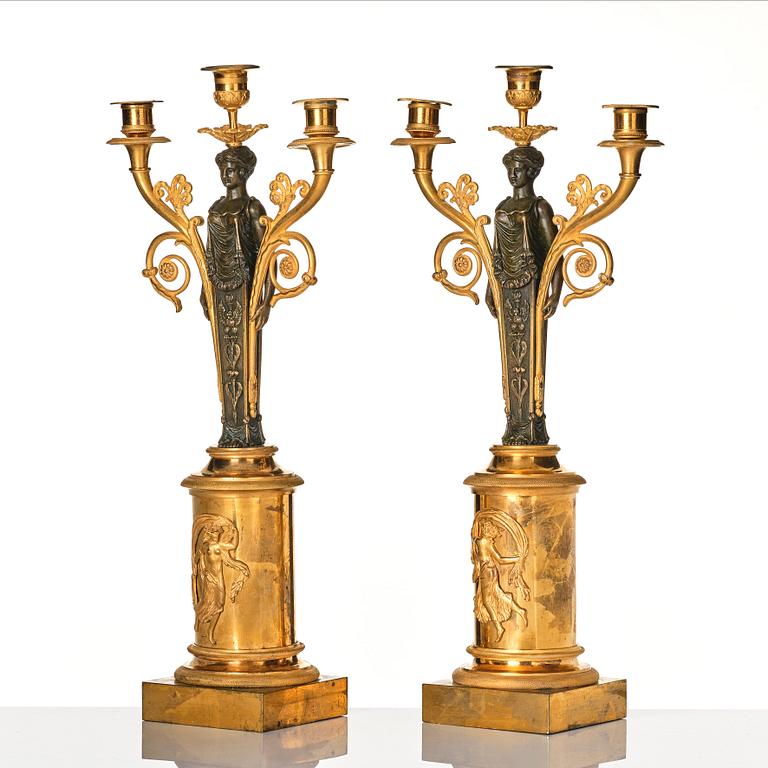 A pair of Swedish empire candelabra, attributed to R F Lindroth.