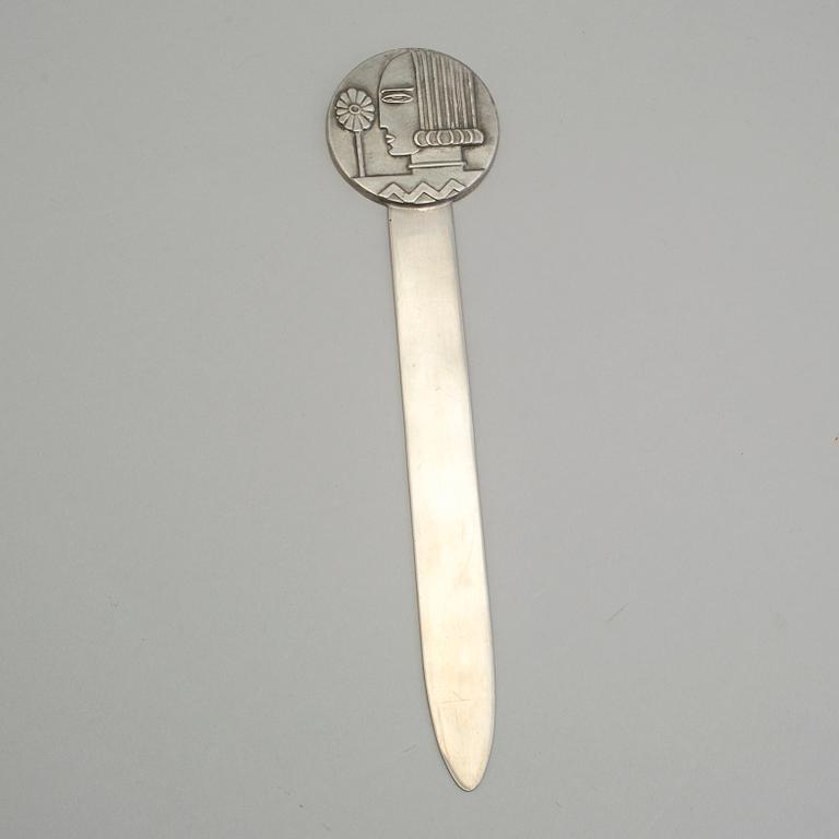 SYLVIA STAVE, brevkniv, tenn, art deco, för CG Hallberg, 1930-tal.