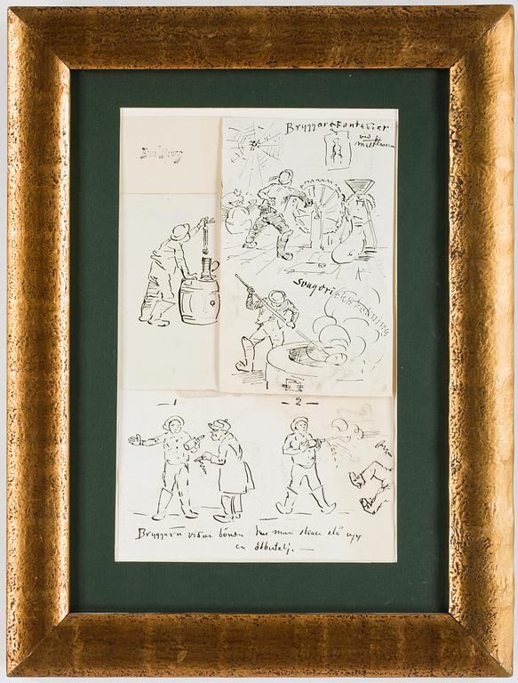 BRUNO LILJEFORS, 3 st skämtteckningar.