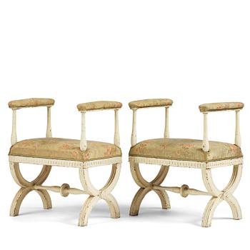 90. A pair of late Gustavian stools by J. Lindgren (master in Stockholm 1770-1800).