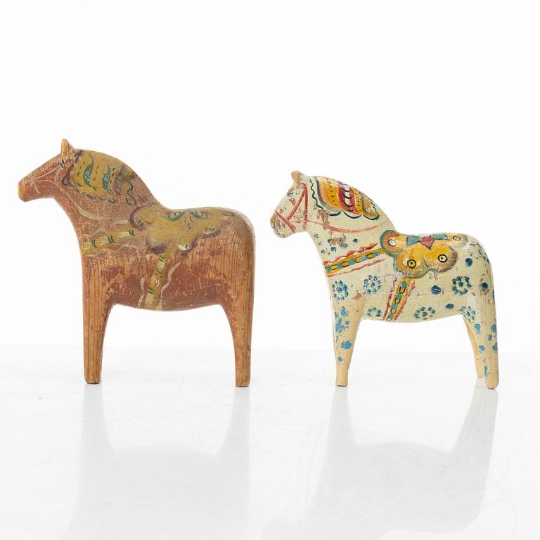 Two Dala horses, mid-20th century.