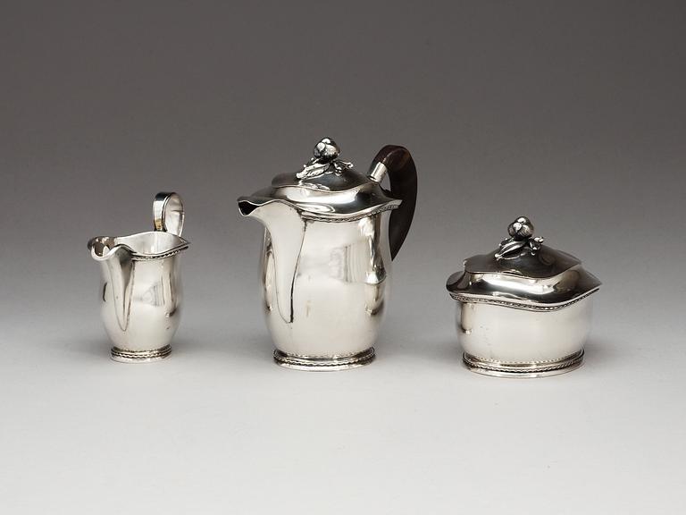 An Eric Råström three pcs of sterling tea service, by CG Råström, 1955.