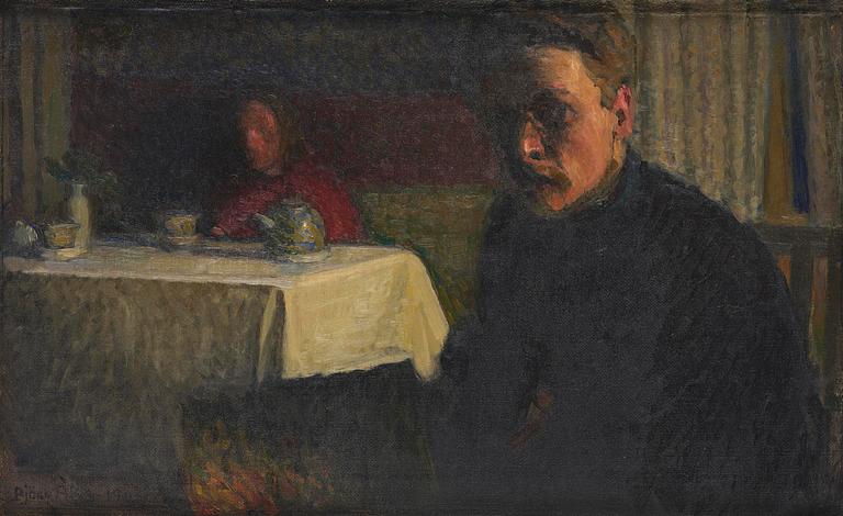 Björn Ahlgrensson, "Studie vid lampsken" ("Study by Lamplight"), Self-Portrait.