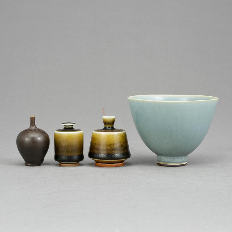 MINIATYRER, 3 st och SKÅL, stengods, Berndt Friberg, Gustavsbergs studio.