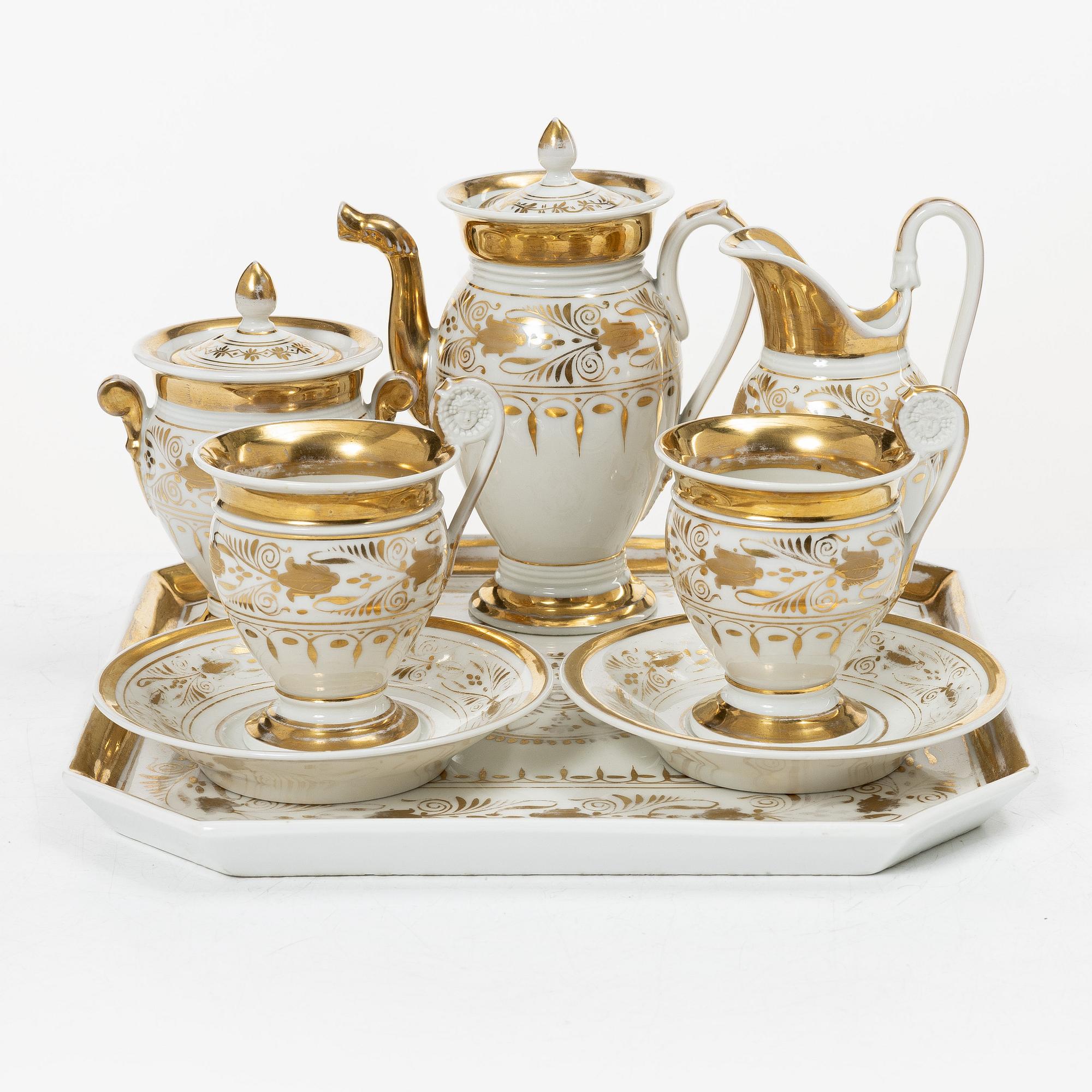 Coffee service, 6 pieces, porcelain, tête à tête, Empire, first half of the 19th century.