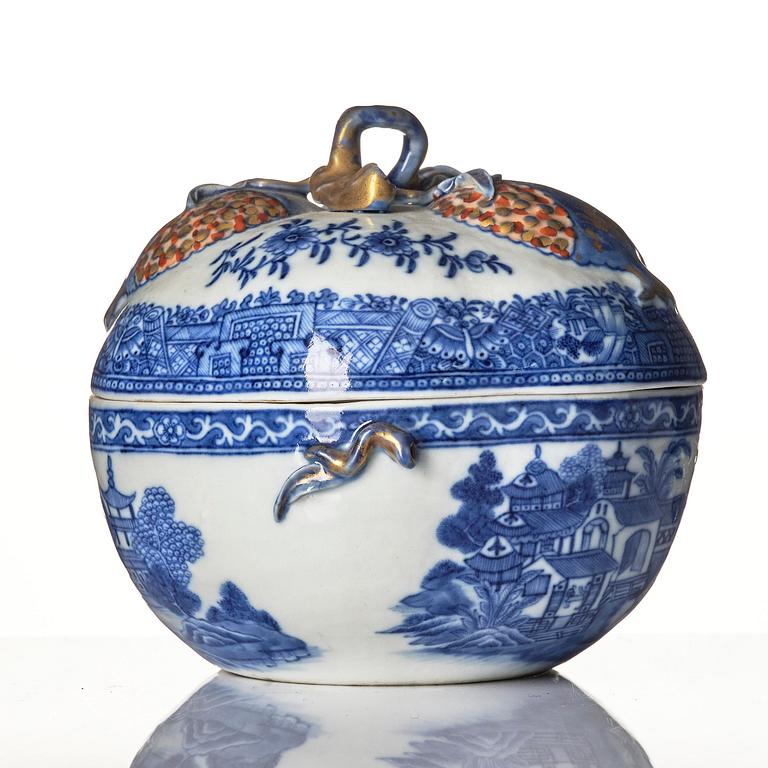 A Chinese blue and white 'pomegranate' tureen with cover and stand, Qing dynasty, Qianlong (1736-95).