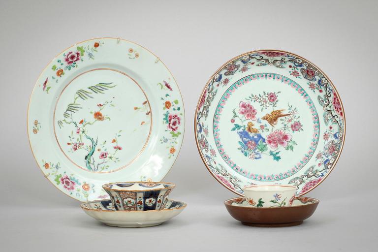 FAT samt KOPP med FAT, 5 delar, porslin, Kina, 1700-tal.