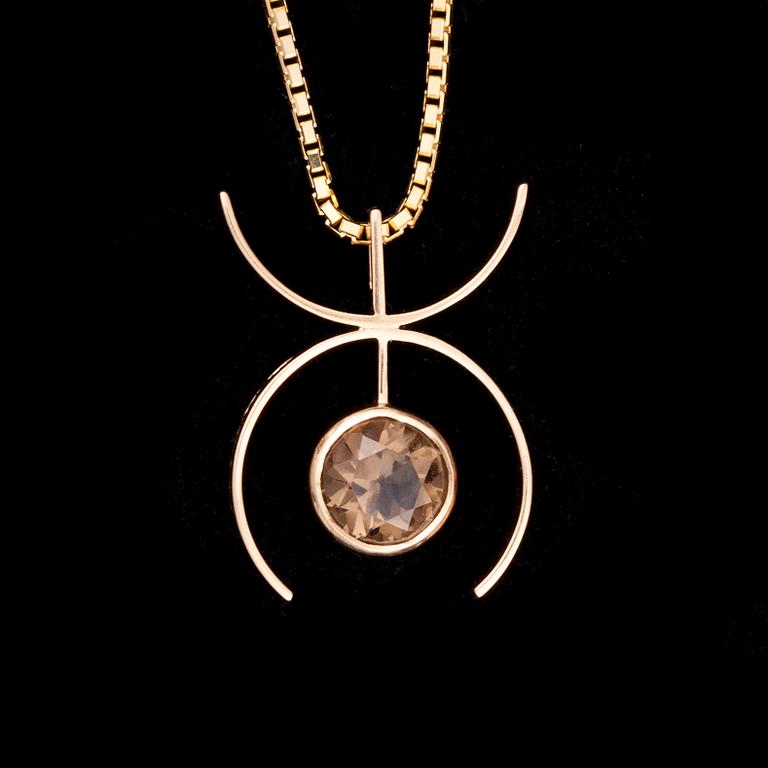 HÄNGSMYCKE, 18K guld, fasettslipad rökkvarts, N. Westerback, Helsingfors, 1960. Totalvikt 7,1 g.