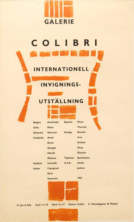 Poster for Galerie Colibris' first exhibition 1955.