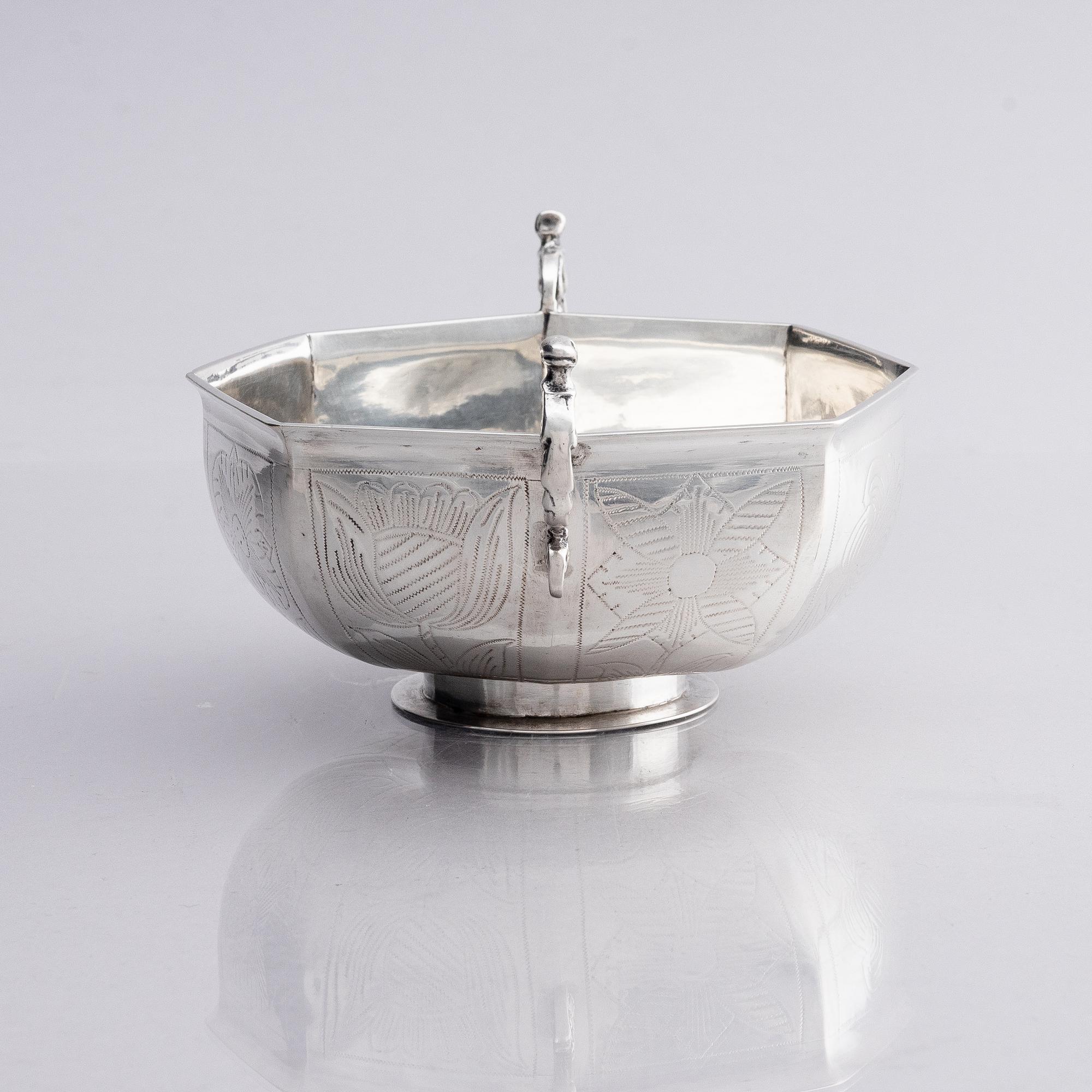 Hans Wiggman, brännvinsskål, silver, Kalmar 1750. Senbarock.