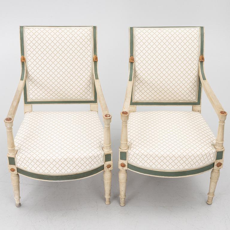 Karmstolar, ett par, directoire, Frankrike, sent 1700-tal.