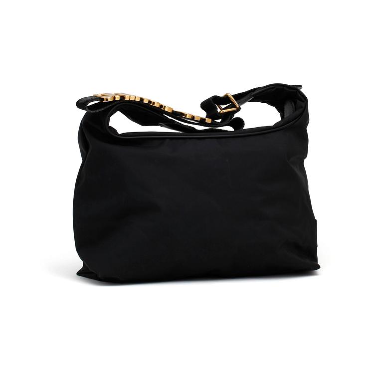 MOSCHINO, a black shoulder bag.