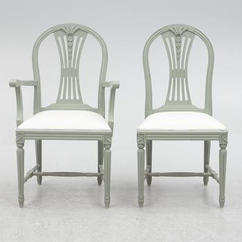 Dining table, with 2 armchairs and 6 chairs, Gustavian style, late 20th century.