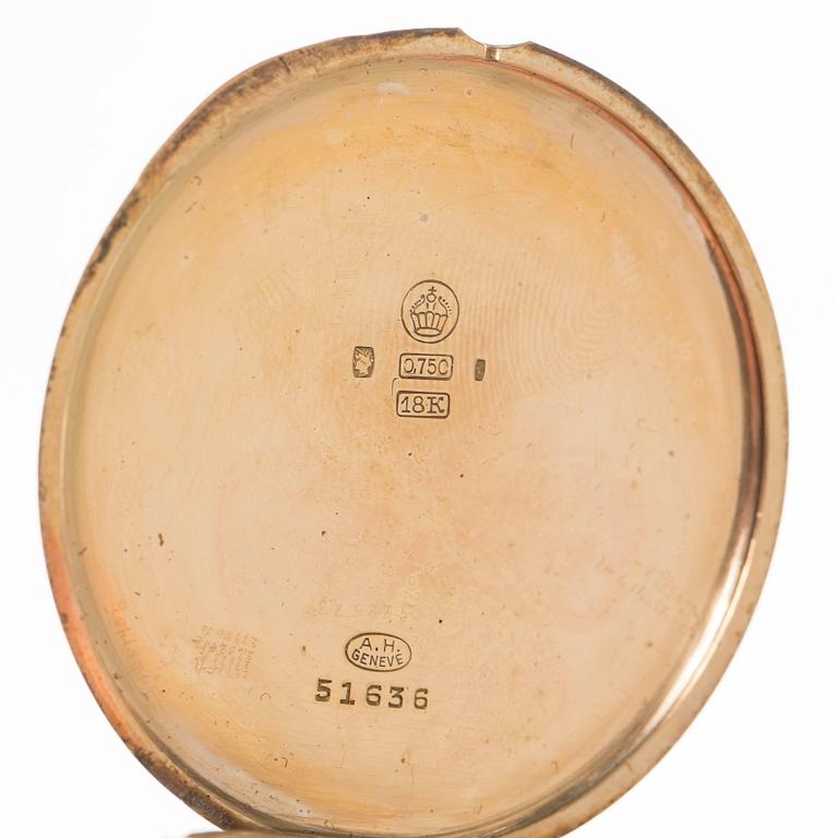 FICKUR, 18k guld, Alex Hüning, Geneve, 1900-talets början. Total vikt ca 80 gram.