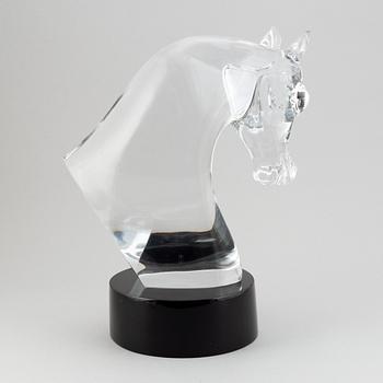 A Lalique Tête de Cheval Glass Horse Head Sculpture, signed.