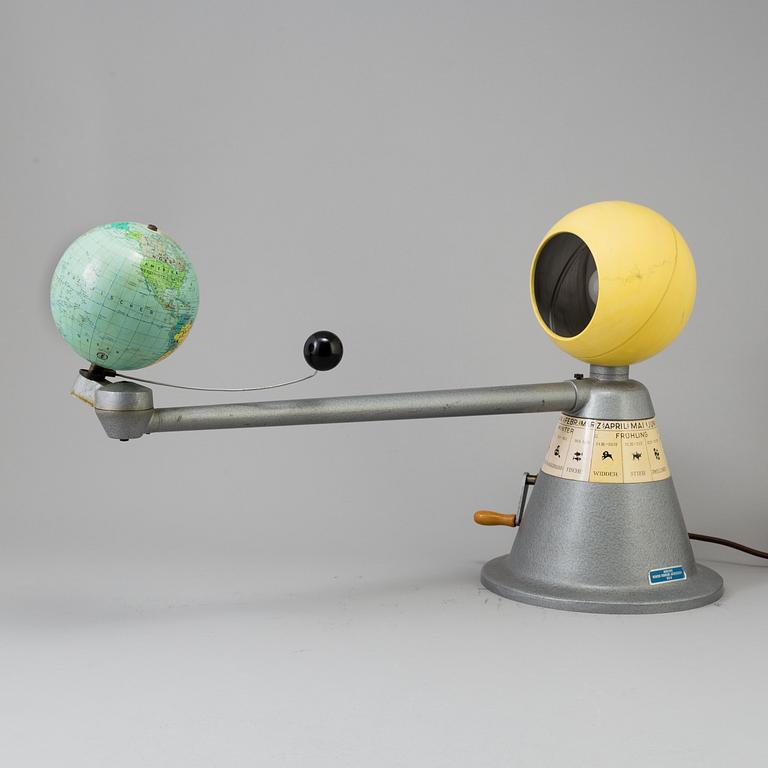 PLANETARIUM, MODELL av SOLEN, JORDEN och MÅNEN, troligen Tyskland, 1900-tal.