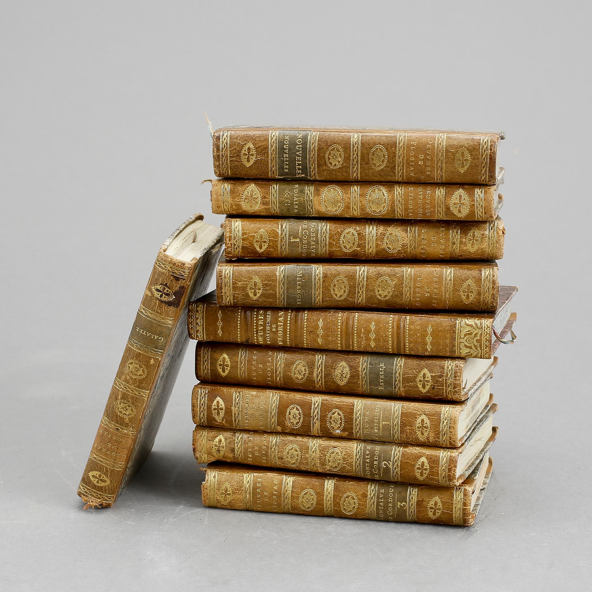 JEAN-PIERRE CLARIS DE FLORIAN, 10 vol, Oeuvre de Florian, Paris 1786-93 resp sannolikt tidigt 1800-tal.