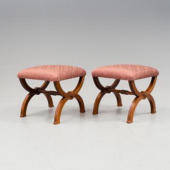 A pair of walnut stools by A. Svensson & Sons Göteborg c. 1900.