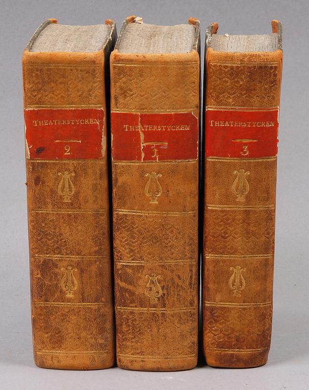 BÖCKER, 3 vol, dramer, bla "Figaros bröllop" av de Beaumarchais, Stockholm 1785.