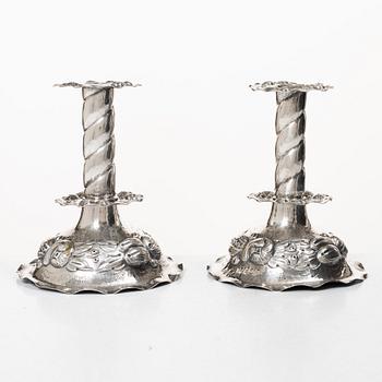 Candelsticks, a pair, silver, Baroque style, Jewellers Ab Joh Petterssons Eftr, Stockholm 1948.