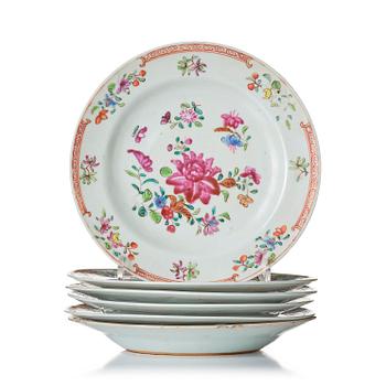 1245. A set of six famille rose dessert dishes, Qing dynasty, Qianlong (1736-95).