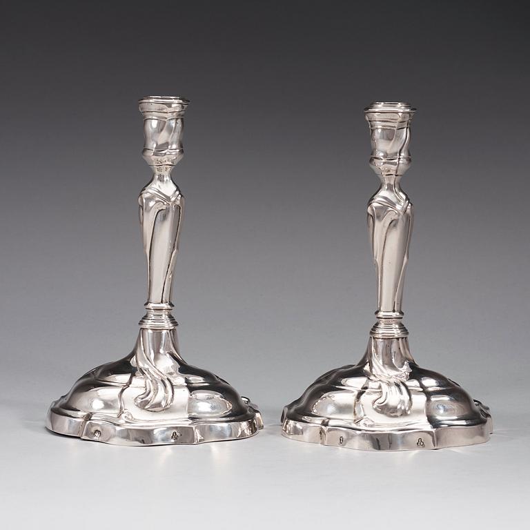 A pair of German silver candlesticks, marks possibly of Johann Jacob V Baur, Augsburg 1765-1767.